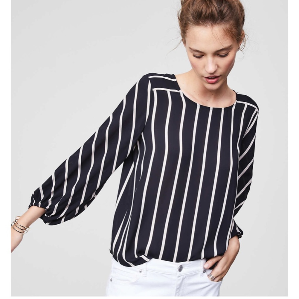 Loft petite mixed stripe fluid blouse